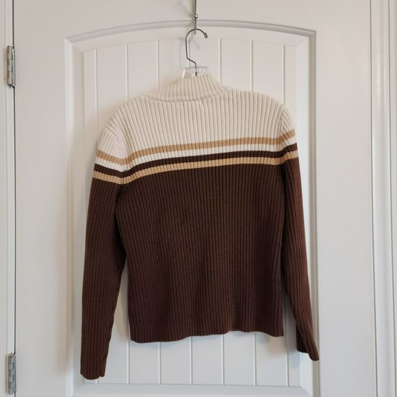 St John's Bay Striped Sweater Size Large Brown Cream - Picture 13 of 14
